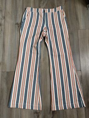 Anthropologie Vertical Striped Boot-Cut Pants in Navy, Orange & White